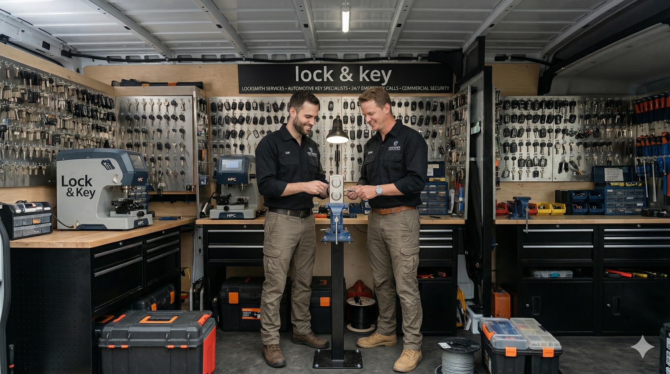 The Lock & Key team inside our fully equipped mobile locksmith unit